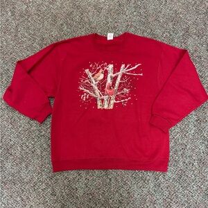 Vintage Jerzees Winter Bird Graphic Fleece Lined Crewneck XL